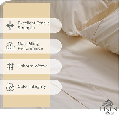 Linen Home 100% Cotton Percale Sheet Set Pack of 2, Queen Size, Ivory, Deep Pocket, 8 Pieces Set - 2 Flat, 2 Deep Pocket Fitted Sheet and 4 Pillowcases, Crisp Cool and Strong Bed Linen