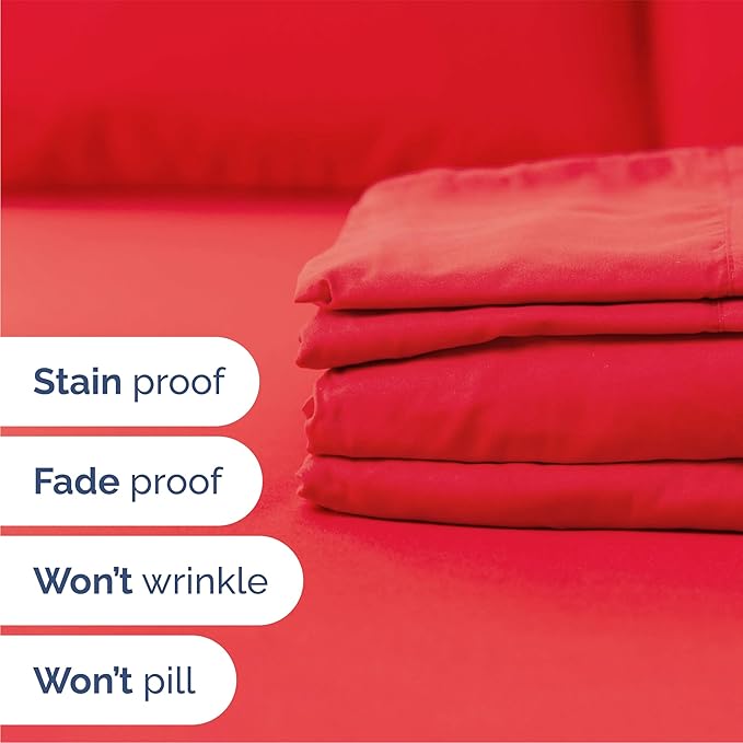 Queen 6 Piece Sheet Set - Cooling, Comfy & Breathable - Hotel Luxury Bedding, Includes Fitted Sheet for Women, Men, Kids and Teens - 1 Flat, 1 Fitted Sheet, 4 Pillowcases with Deep Pockets - Red