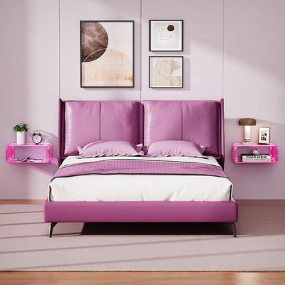 Acrylic Floating Nightstand, Bedside Table, Nightstand Shelf Wall Mounted Bedside Shelf (Pink, Small)
