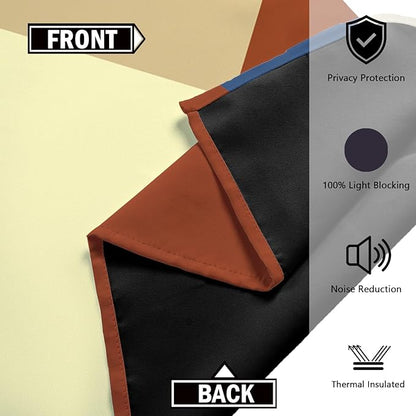Terracotta Blue 100% Blackout Curtains for Bedroom 84 inch Long 2 Panels Set Modern Abstract Geometric Black Out Curtains Insulated Room Darkening Window Drapes for Living Room, 52Wx84L