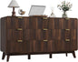 QUW Fluted 59.1" Wide Modern Dresser for Bedroom with 9 Drawers, Tall Chest of Drawers with Metal Handle, Wooden Dresser TV Stand, Hallway, Living Room, Dark Walnut