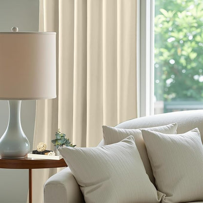 Velvet Curtains 84 Inches for Bedroom Thermal Insulated Room Darkening Heavy Velvet Curtain Sound Reducing Luxury Window Drapes for Living Room, Back Tab Rod Pocket, Ivory, W52 x L84, 2 Panels