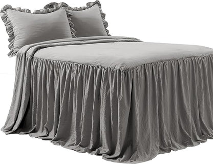 Lush Decor Ruffle Skirt Bedspread Set - 3-Piece Luxurious Farmhouse Bedding - Elegant Ruffle Detail - Timeless Style - Soft Lightweight Sheets - King, Dark Gray