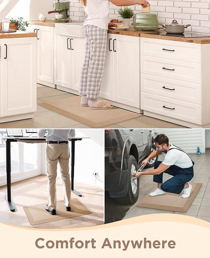 Ophanie Kitchen Mats for Floor, 3/4 inch Thick, 17x28 Anti Fatigue Cushioned Mat, Kitchen Rugs, Waterproof, Comfort Ergonomic Standing Mat for Office, Home, Sink, Beige Non-Slip Ridged Bottom