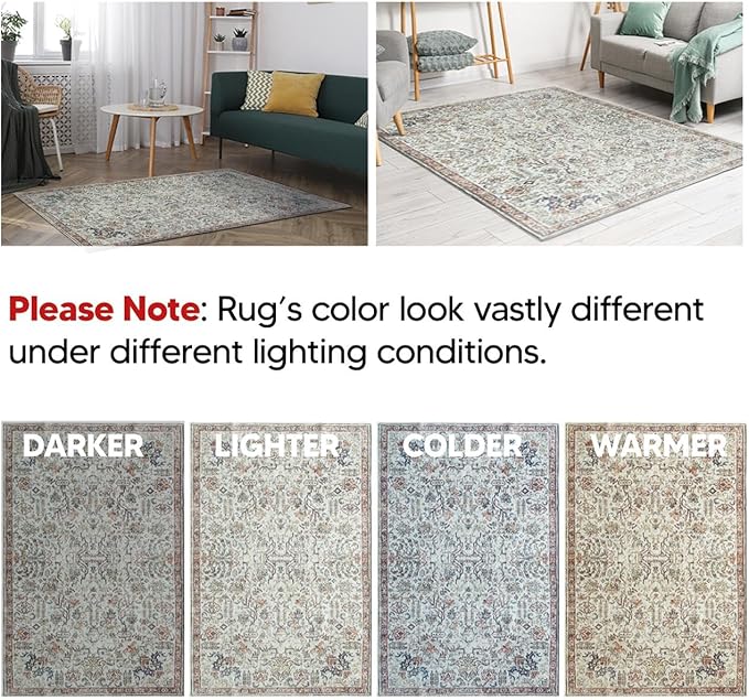Keen Home Design 3x5 Rug - Machine Washable Entry Rug with Non-Slip Backing, Ideal for Enteryway, Kitchen, Bathroom, Laundry Room - Vintage, Easy Clean, Durable, Low Pile Rug - (3' x 5')