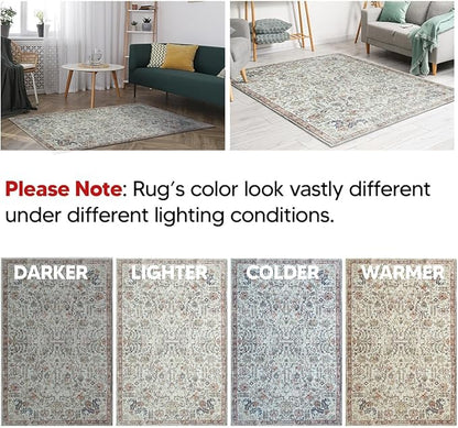 Keen Home Design 6x9 Rug - Machine Washable Area Rug with Non-Slip Backing, Ideal for Living Room, Dining Room, Bedroom - Vintage, Easy Clean, Durable, Low Pile Rug - (6' x 9')