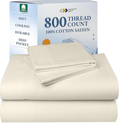 California Design Den Luxury King Bed Sheets Set - Buttery Soft 800 Thread Count Sateen, 100% Cotton Bed Sheets Set - Deep Pockets, Durable Bedding - Ivory (Cream Tone)