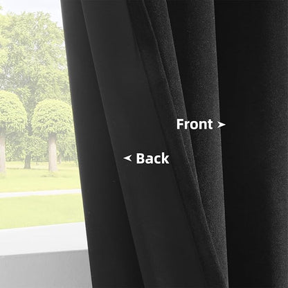 Joydeco Velvet Curtains Extra Wide, Long Luxury Black Blackout Thermal Insulated Rod Pocket Window Curtains, Super Soft Room Darkening Drapes for Living Room Bedroom, W100 x L96 Inch, Black