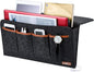 Bedside Caddy, 7 Pockets Large Size Bedside Organizer Caddy for Magazine Remotes Phone (17.3'' x 18.1'', Dark Grey)