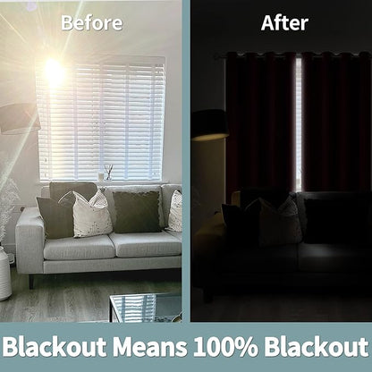 BGment Thermal Insulated 100% Blackout Curtains for Bedroom with Black Liner, Double Layer Full Room Darkening Noise Reducing Grommet Curtain (42 x 63 Inch, Burgundy Red, 2 Panels)