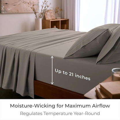 Mellanni Full Sheet Set - 6-Piece Iconic Collection Bedding, (Including 4 Pillowcases), 21-Inch Extra Deep Pocket, Easy Care, Ultra Soft, Cooling Sheets, Brushed Microfiber - Tan