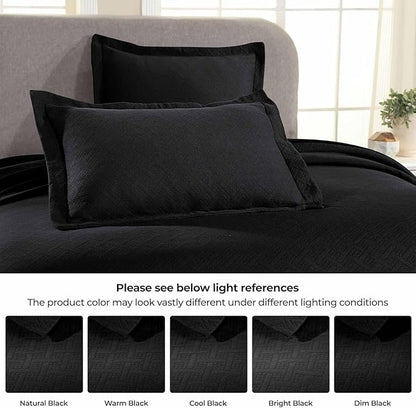 Superior 100% Cotton Basket Weave Bedspread with Shams, All-Season Premium Cotton Matelasse Jacquard Bedding, Quilted-Look Geometric Basket, King, Black