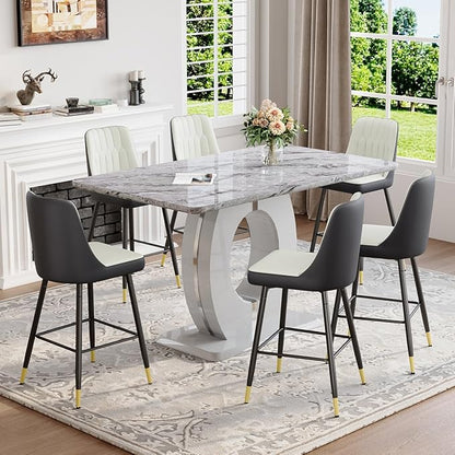 Bar Stools Set of 2,Counter Height Bar Stools with Back and Footrest,27" Barstools with Faux Leather Seat and Black Metal Legs,Counter Stools for Kitchen Island,Pub