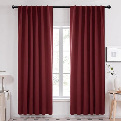 Deconovo Rod Pocket and Back Tab Curtains Thermal Insulated Window Draperies Blackout Drapes for Sunroom 52Wx95L Inch Burgundy Red 2 Panels