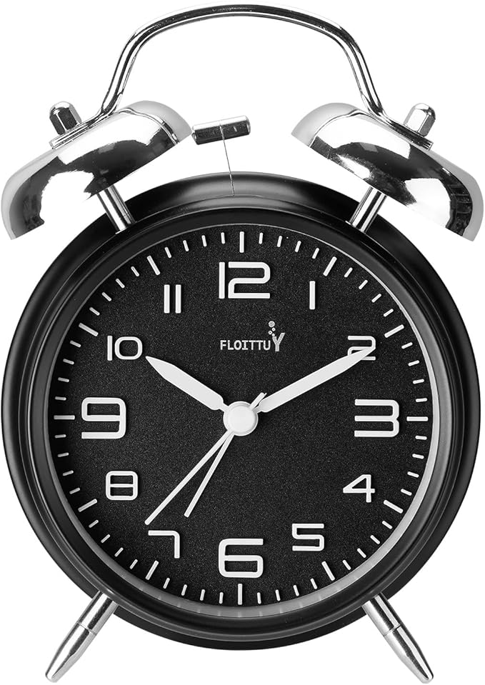 (Loud Alarm for Deep Sleepers 4'' Twin Bell Alarm Clock, Stereo Digital Dial Alarm Clock with Backlight for Bedroom and Home Decoration(Streamer Black)