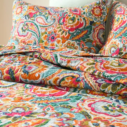 Cotton Bedspread Quilt Sets, Reversible Bedding Coverlet Sets Comforter, Gorgeous Red Floral Paisley Bedspread, Queen Size