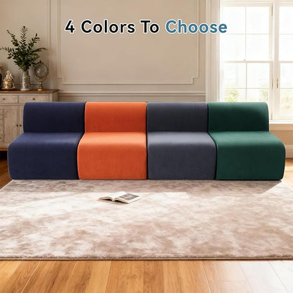 Single Boneless Chairs,Fireside Beanbag Chair Upholstered Cloud Sofa Chair,Corduroy Floor Couch Boneless Couch for Living Room,Memory Foam Lounge Chair for Bedroom,Orange