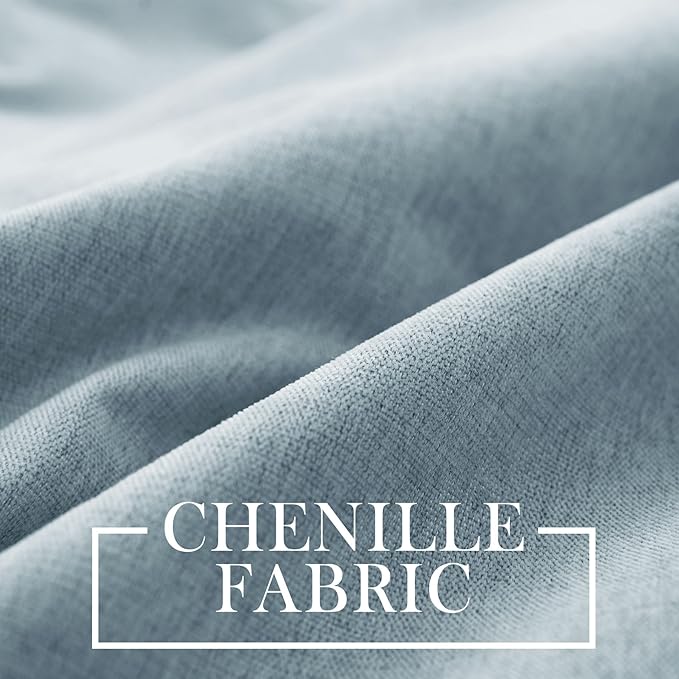 Macochico 100% Blackout Chenille Curtains 96 Inches Long for Hotel Nursery Noise Reducing Thermal Curtains for Bedroom Living Room Grommet Light Blue Curtains with Tieback 52" Wx96 L Classic 1 Panel