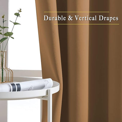 NICETOWN Blackout 78 inch Curtains for Doorway 2 Panels Set, Grommet Thermal Insulated Room Darkening Door Curtains Sound Reducing for Bedroom/Home Office, Gold Brown, W52 x L78