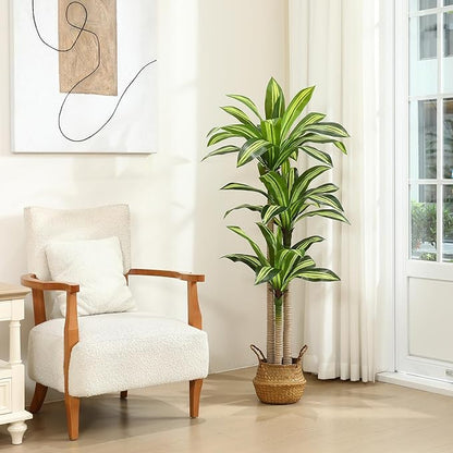 Artificial Plants, 5 Ft Dracaena Tree Faux Plants Indoor Outdoor Decor Fake Tree with Woven Seagrass Basket Plants for Home Decor Office Living Room Porch Patio Housewarming