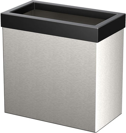 Gatco Modern Rectangle Wastebasket, Satin Nickel and Matte Black Combo - Stainless Steel Trash Can with Removable Lid, Leakproof, 3 Gallon Capacity for Bathroom, Bedroom, Kitchen, or Office
