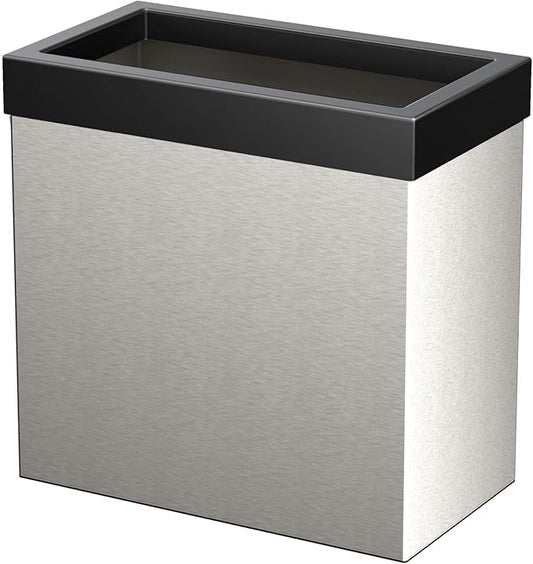 Gatco Modern Rectangle Wastebasket, Satin Nickel and Matte Black Combo - Stainless Steel Trash Can with Removable Lid, Leakproof, 3 Gallon Capacity for Bathroom, Bedroom, Kitchen, or Office