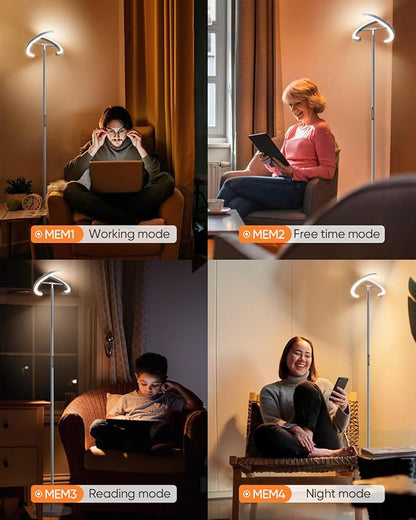 Silver Floor Lamps for Living Room, Stepless Dimmable Standing Lamp with Touch Remote Control, 22W Rotatable LED Floor Light Tall Uplighter for Bedroom Office, 69'' Modern Room Light