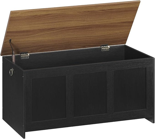 HOOBRO Storage Bench, 39.3" Retro Wooden Storage Chest, Wooden Storage Trunk, Toy Chest with Lift Top, Multifunctional Entryway Organizer, for Entryway, Living Room, Black and Walnut BH141CW01