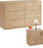 LEYAOYAO Fluted Dresser and Nightstand Sets, Wood 48" Wide Dresser & 23" Night Stand with Charging Station, 2 Piece Bedroom Furniture Set, Chest of Drawers for Bedroom, Home, Living Room,Wood