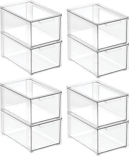 mDesign Plastic Stackable Bathroom Storage Organizer Bin with Pull Out Drawer for Cabinet, Vanity, Shelf, Cupboard, Cabinet, or Closet Organization - Lumiere Collection - 8 Pack - Clear