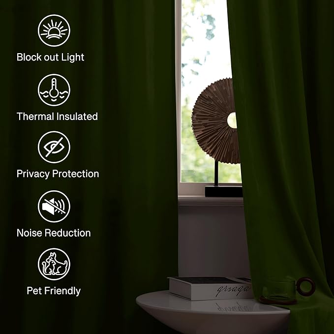 StangH Velvet Curtains 84 inches Long - Home Decor Grass Green Curtains Drapes for Living Room, Blackout Thermal Insulated Window Treatment for Dining Room Holiday Backdrop, W52 x L84, 2 Panels