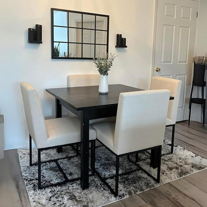 CIMOTA Modern Linen Dining Chair Set of 6, Mid Century Dining Room Chairs Fabric Upholstered Armless Side Chair with Black Sled Base for Dining Room, White Cream 6PCS