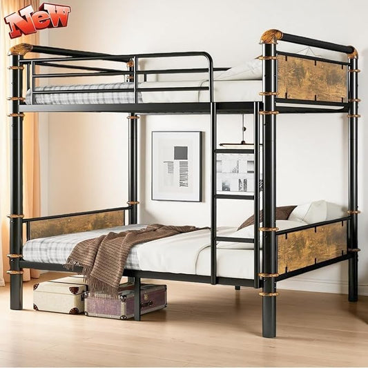 Upgraded & Stronger Heavy Duty Metal Twin XL Over Twin XL Bunk Bed for Adults & Teens, Thickened More Stable Safer Bunkbeds (Greater Weight Capacity)