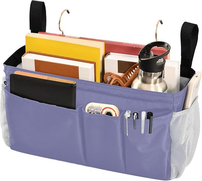 Purple Bedside Caddy Storage Bag Bedside Organizer for College Dorm Top Bunk Bed Hanging Storage Organizer 6 Pockets with Hooks for Book Glasses Phone Holder