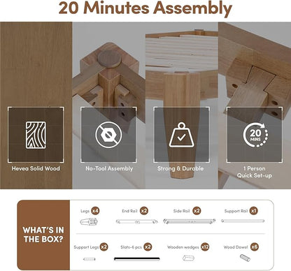 Thor Bed Frame Full - Solid Wood Platform Bed - Japanese Joinery Bed Frame - Wood Slat Support - No Box Spring Needed - Easy Assembly - Minimalist & Modern Style (Light Brown)