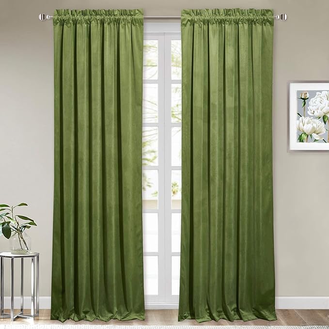 StangH Velvet Curtains 84 inches Long - Home Decor Grass Green Curtains Drapes for Living Room, Blackout Thermal Insulated Window Treatment for Dining Room Holiday Backdrop, W52 x L84, 2 Panels