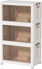45GAL/180QT 3 tier large stackable storage bins with lid and wheels, collapsible storage bins plastic with doors，suit for clothes, closet, home and office