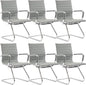 Wahson Office Guest Chairs Set of 6, Leather Reception Chairs, Mid Back Waiting Room Chair, Conference Chairs with Sled Base, Desk Chair No Wheels for Meeting/Lobby/Restroom, Grey