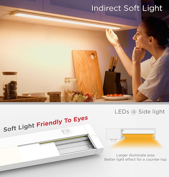 12 Inch Under Cabinet Lighting Plug in, 7W 120V 3 Color 3000K/4000K/5000K, 3 Brightness, Super Bright, Ultra Thin Under Counter Lights for Kitchen, Linkable LED Cabinet Light,White