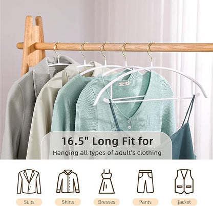 MOPALL Clothes Hangers 20 Pack, Non Slip Hangers Sweater Hanger No Shoulder Bump, 16.5 Inch Wide Durable and Strong Shirt Coat Dress Skirt Suit Hangers with Pants Bar for Laundry & Everyday Use, White