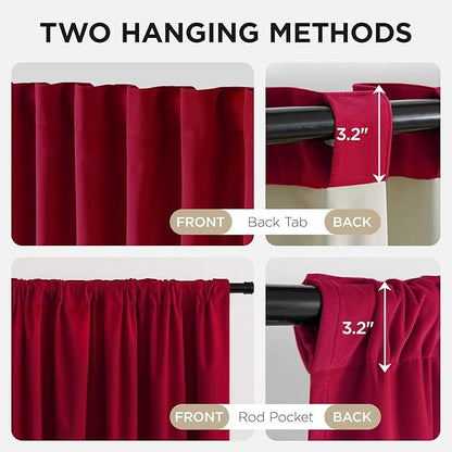 Joydeco Red 100% Blackout Curtains 96 Inch 2 Panels, Luxury Thermal Red Velvet Curtains for Bedroom Living Room, Soundproof Blackout Window Drapes, Rod Pocket & Back Tab (52W x 96L)