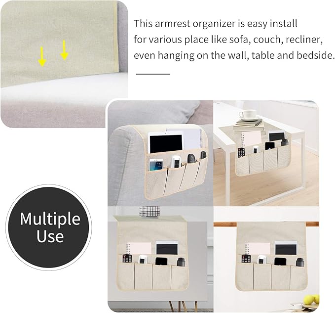 Sofa Armrest Organizer, Remote Control Holder for Recliner Couch, Arm Chair Caddy with 5 Pockets for Magazine, Tablet, Phone, iPad