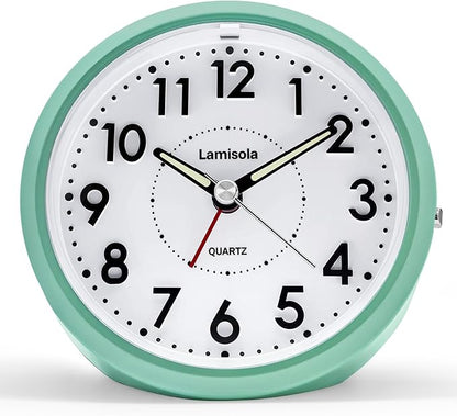4 Inch Analog Battery Alarm Clock for Seniors, Small Desk Bedside Nightstand Vintage Clock, Alarm Clocks for Bedrooms Bathroom Kithchen Home Office Decor, Large Display for Elderly, Mint