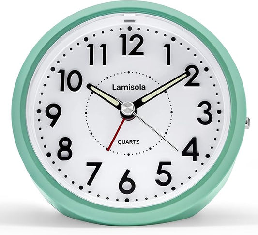 4 Inch Analog Battery Alarm Clock for Seniors, Small Desk Bedside Nightstand Vintage Clock, Alarm Clocks for Bedrooms Bathroom Kithchen Home Office Decor, Large Display for Elderly, Mint