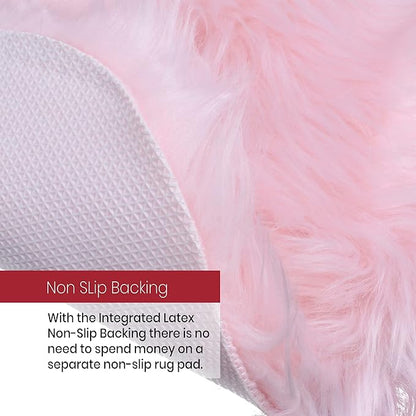 Silky Soft Faux Fur Rug, 2 ft. x 3 ft. Pink Fluffy and Shaggy Sheepskin Area Carpet for Living Rooms, Bedroom, Kid's Room, or Nursery, Home Décor Accent, Machine Washable with Non-Slip Backing