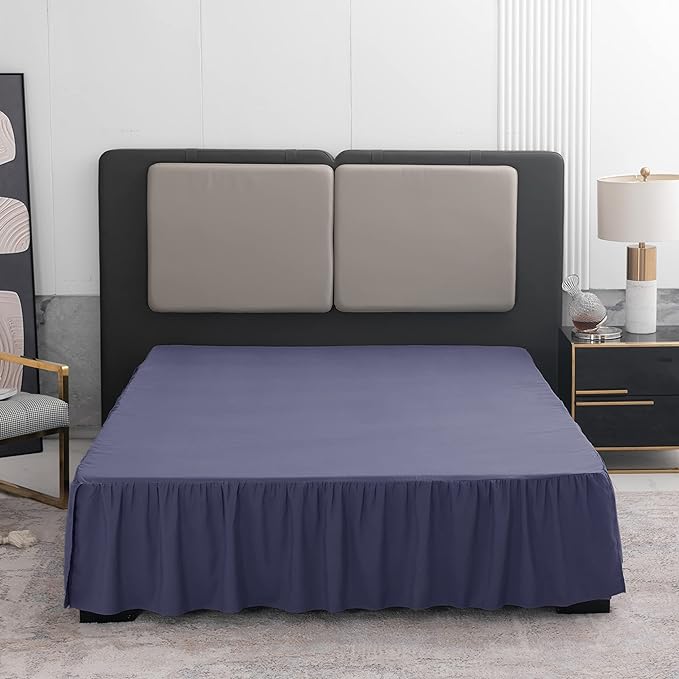 Navy Blue Bed Skirt Twin Size Ruffled Bed Skirt with Split Corners, 16 Inch Drop Dust Ruffle Bed Skirts with Platform, Navy Blue