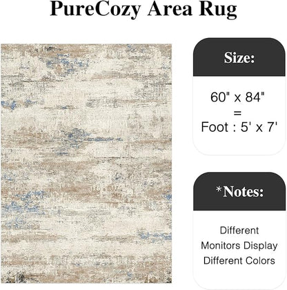 5x7 Area Rug Living Room Bedroom Carpet Washable Abstract Neutral Modern Beige Brown Accent Rug Dining Non Slip Low Pile Soft Thin Indoor Office Floor Throw Kitchen Contemporary