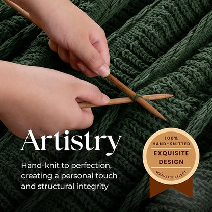 Boho Knitted Chenille Blanket with Tassels - Lightweight & Soft All-Season Throw - 3D Classic Pattern for Living Room Bedroom Couch, Imperial Green, Twin 60"x80"