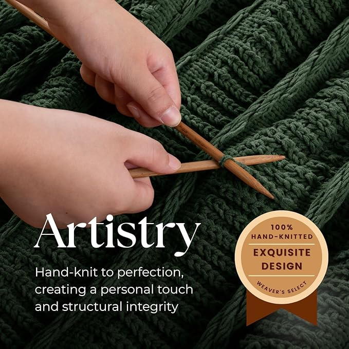 Boho Knitted Chenille Blanket with Tassels - Lightweight & Soft All-Season Throw - 3D Classic Pattern for Living Room Bedroom Couch, Imperial Green, King 90"x108"