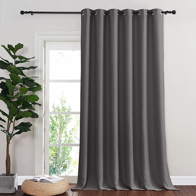NICETOWN Blackout 118 inch Long Curtain for Living Room, Grommet Room Divider Sound Reducing Window Treatment for Sliding Glass Door/Bedroom, Gray, W80 x L118, 1 Panel